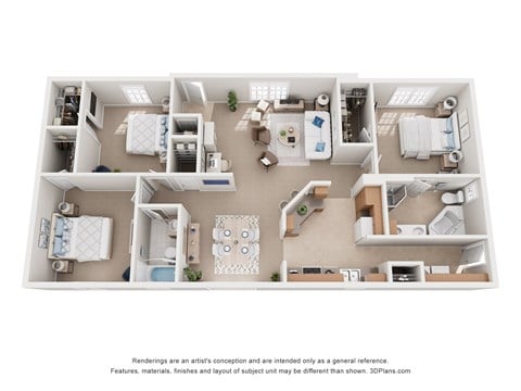 Floor plan for 3 beds, 2 baths, 1580 sqft